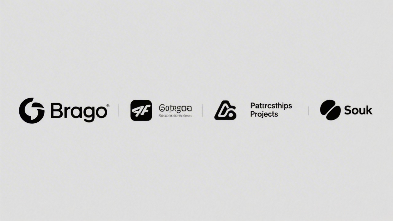 Neutral monochrome strip of placeholder brand logos showing partnerships and project references, simple icons aligned on a clean background.